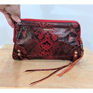 Rebecca Minkoff Red Snakeskin Clutch NWOT Faux Leather w Leather Tassels